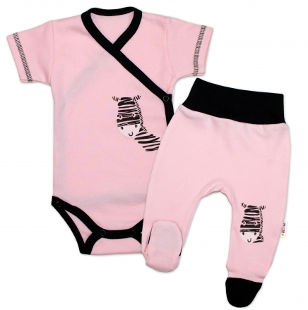 Baby Nellys  2-dílná sada body kr. rukáv + polodupačky, růžová - Zebra, vel. 56