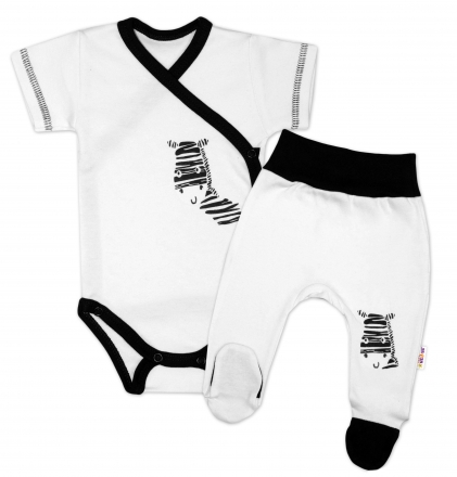 Baby Nellys  2-dílná sada body kr. rukáv + polodupačky, bílá - Zebra, vel. 62