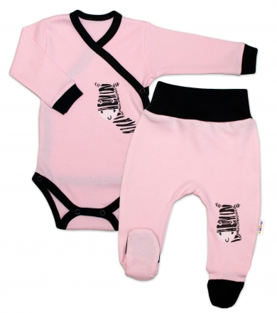 Baby Nellys 2-dílná sada body dl. rukáv + polodupačky, růžová - Zebra