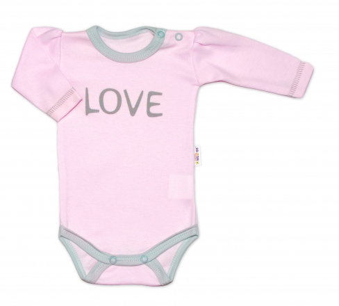 Baby Nellys Body dlouhý rukáv Love - růžové, vel. 62