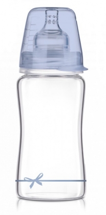 LOVI Skleněná lahvička 250 ml Diamond Glass - mašlička - modrá
