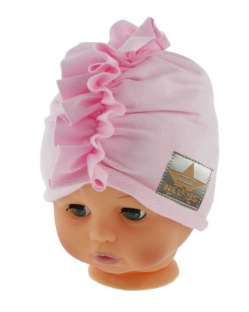 Baby Nellys  Jarní/podzimní bavlněná čepice - turban, sv. růžová