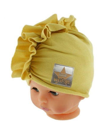 Baby Nellys  Jarní/podzimní bavlněná čepice - turban, hořčicová