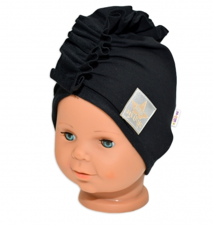 Baby Nellys  Jarní/podzimní bavlněná čepice - turban, černá, 68/74