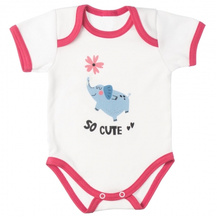 MBaby Bavlněné body s krátkým rukávem, Slůně So Cute, bílo/červené, vel. 62