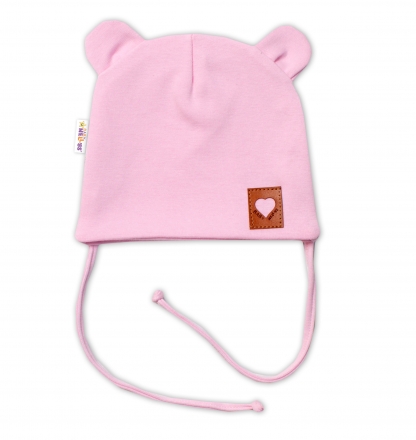 Bavlněná dvouvrstvá čepice s oušky na zavazování TEDDY - růžová, 80/86, Baby Nellys