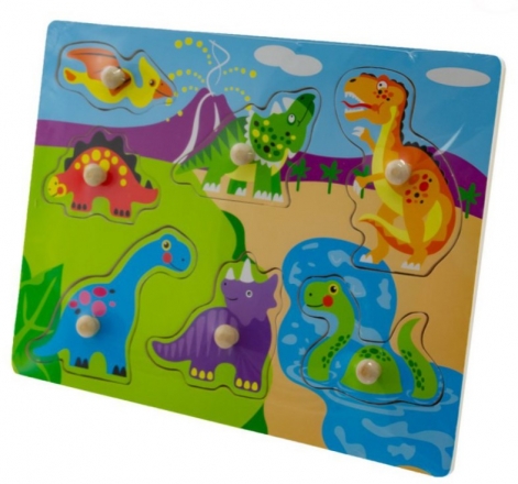 Dřevěné zábavné puzzle vkládací 30x22,5cm - Dinosauři