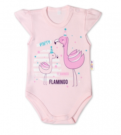 Baby Nellys  Bavlněné kojenecké body, kr. rukáv, Flamingo - sv. růžové, vel. 62