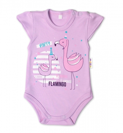 Baby Nellys  Bavlněné kojenecké body, kr. rukáv, Flamingo - lila