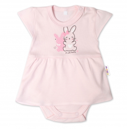 Baby Nellys  Bavlněné kojenecké sukničkobody, kr. rukáv, Cute Bunny - sv. růžové, vel. 86