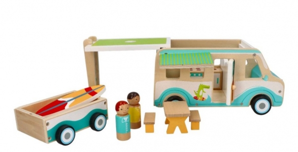 Dřevěnný autokaravan s přívěsem a příslušenstvím, Adam Toys