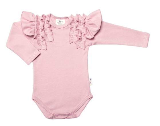 Baby Nellys  Kojenecké body dlouhý rukáv s volánky, pudrové/sv.růžová