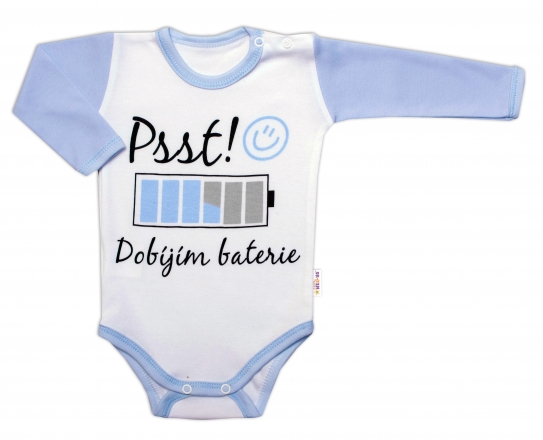 Body dlouhý rukáv s vtipným textem Baby Nellys, Psst! Dobíjím baterie, kluk, vel. 68