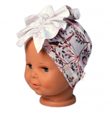 Baby Nellys  Dětská čelenka Turban Motýlci, růžová, vel. 12-24 m