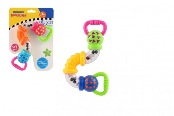 Teddies Chrastítko/kousátko zig zag plast 17cm na kartě 3m+