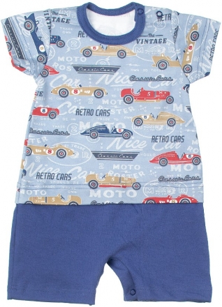 MBaby Bavlněné body s nohavičkami Retro Cars - jeans