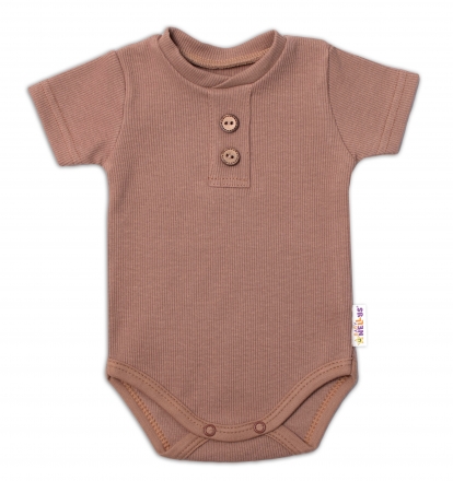 Baby Nellys  Kojenecké žebrované body s knoflíčky kr. rukáv, Boy - hnědé