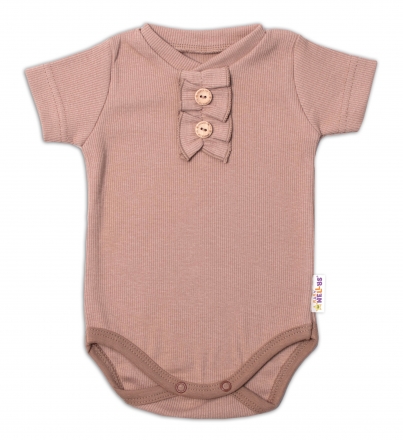 Baby Nellys  Kojenecké žebrované body s knoflíčky kr. rukáv, Girl - hnědé, vel. 74