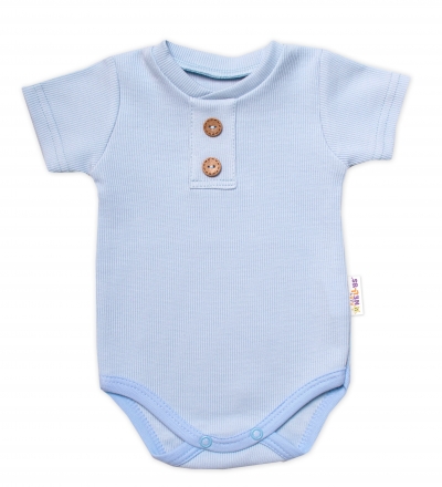 Baby Nellys  Kojenecké žebrované body s knoflíčky kr. rukáv, Boy - sv. modré