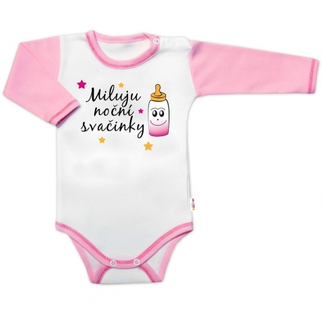 Baby Nellys Body dl. rukáv s vtip. textem ,  Miluju noční svačinky, vel. 86, holka