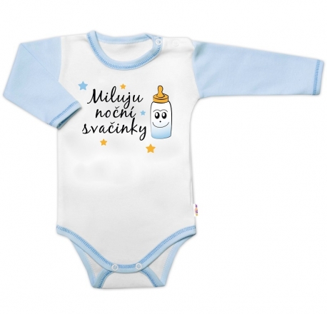 Baby Nellys Body dl. rukáv s vtip. textem , Miluju noční svačinky, vel. 86, kluk