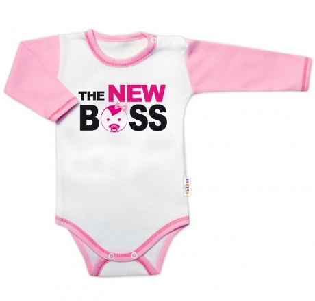 Baby Nellys Body dlouhý rukáv s vtipným textem , The New Boss, holka