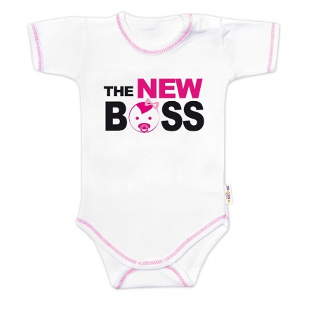 Baby Nellys Body krátký rukáv s vtipným textem , The New Boss, holka