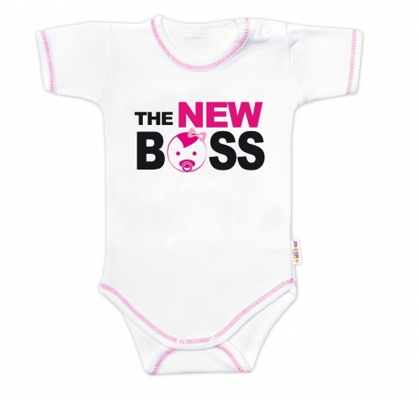 Baby Nellys Body krátký rukáv s vtipným textem , The New Boss, vel. 62, holka