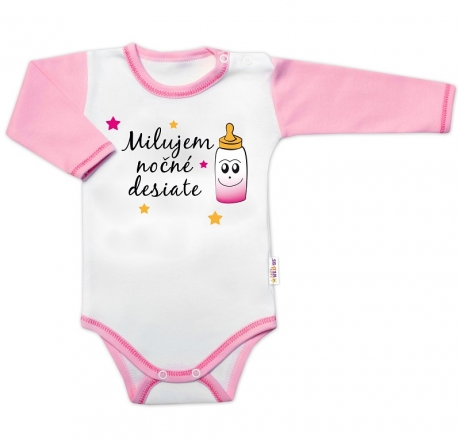 Baby Nellys Body dl. rukáv s vtip. textem ,  Milujem nočné desiate, vel. 80, holka