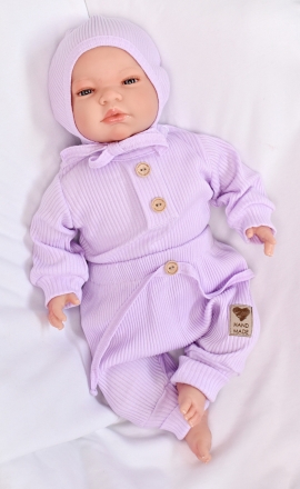 Baby Nellys  3-dílná žebrovaná soupr. Hand Made, body, tepláčky a čepička, lila