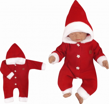 Z&Z Dětský pletený overálek s kapucí Baby Santa, červený