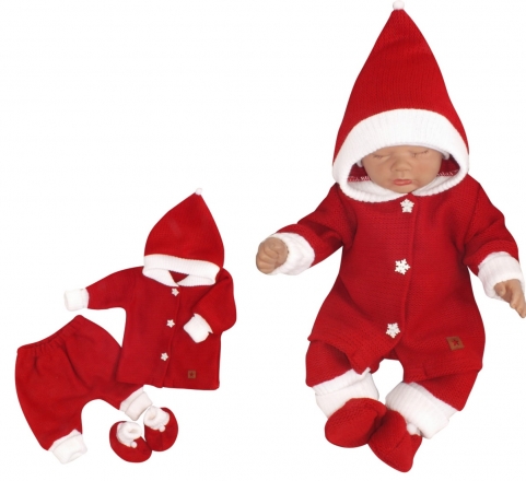 Z&amp;Z 3-dílná pletená souprava, kabátek, kalhoty a botičky Baby Santa, červená, vel. 74