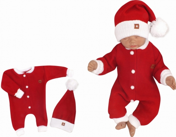 Z&amp;Z 2-dílná sada Pletený overálek + čepička Baby Santa, červený, vel. 86