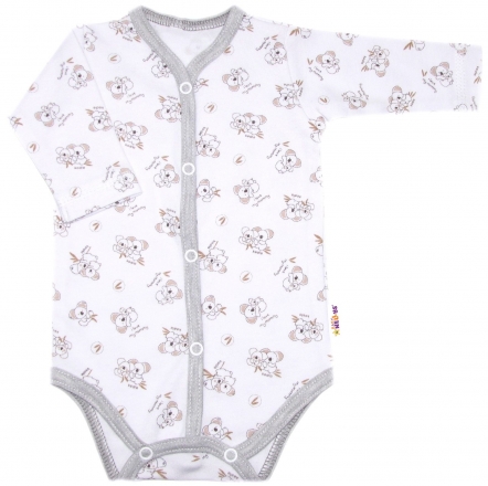 Baby Nellys Kojenecké body dl.rukáv, zap. uprostřed, bavlna Koala Basic, , šedý lem