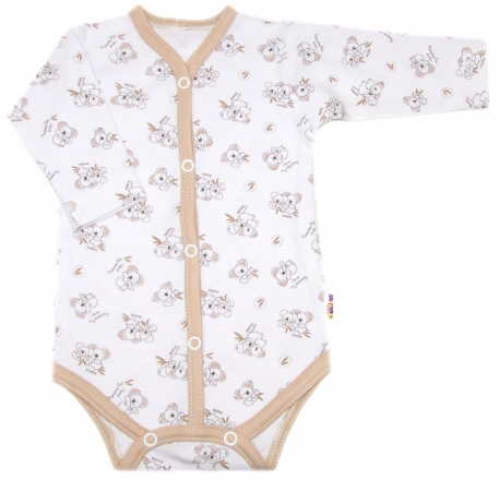 Baby Nellys Kojenecké body dl.rukáv, zap. uprostřed,bavlna Koala Basic,, béžový lem, vel.68