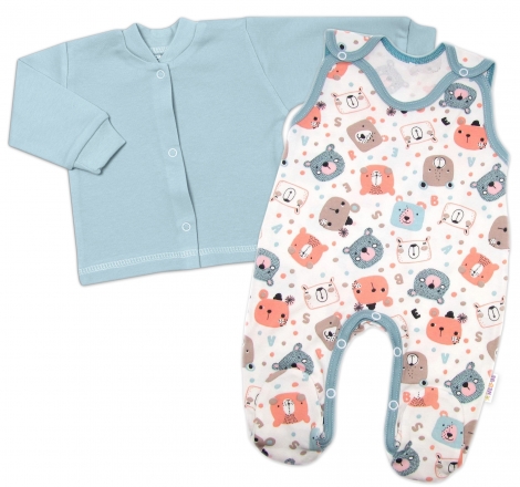 Baby Nellys Kojenecké dupačky bavlna s košilkou Space Bear , mint pastel