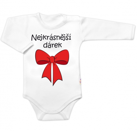 Body dlouhý rukáv s vtipným textem Baby Nellys, Nejkrásnější dárek, bílé