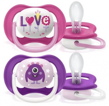 Philips Avent Dudlík silikonový Ultra Air Happy Girl 6-18m, Love , růžová/lila