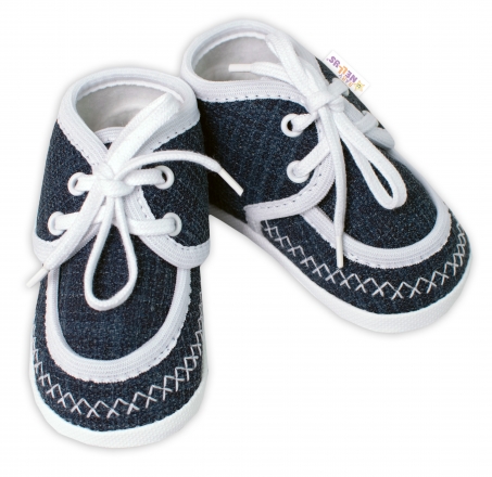 Baby Nellys Kojenecké capáčky/botičky s obšitím, , jeans, vel. 62/68, 11,5cm