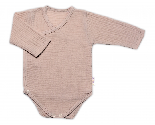 Baby Nellys Zavinovací kojenecké body dl. rukáv, mušelín, , béžové, veľ. 62