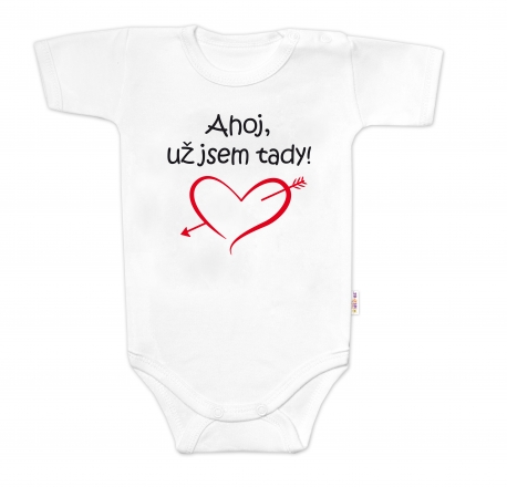 Baby Nellys Body krátký rukáv Ahoj už jsem tady!, , bílé, vel. 68