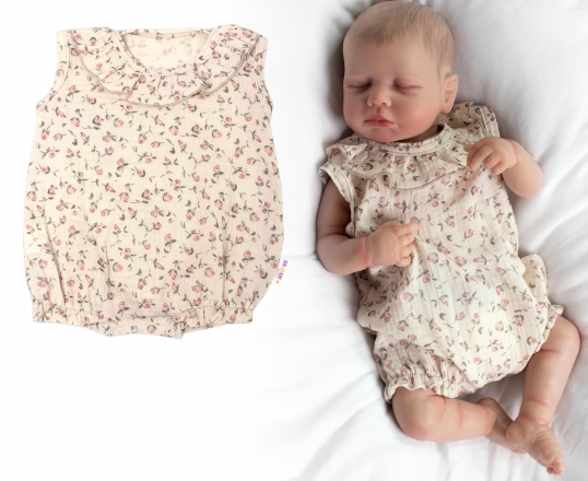 Baby Nellys Body s nohavičkami, mušelín, Růžička,  - ecru, vel. 86