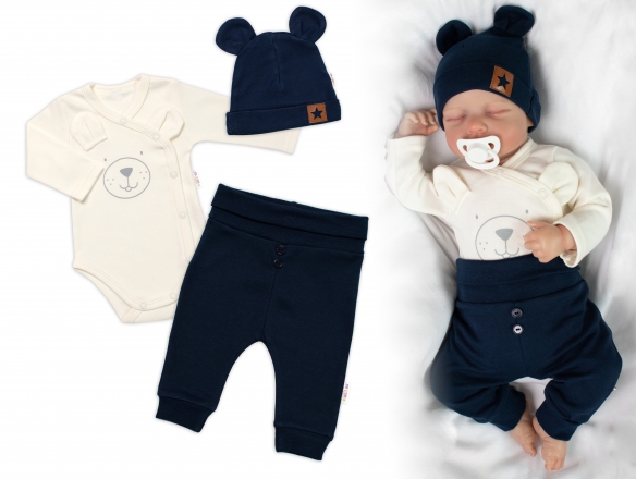 Baby Nellys Zavinovací body dl.rukáv, tepláčky a čepička Little Bear, , granát, vel. 62