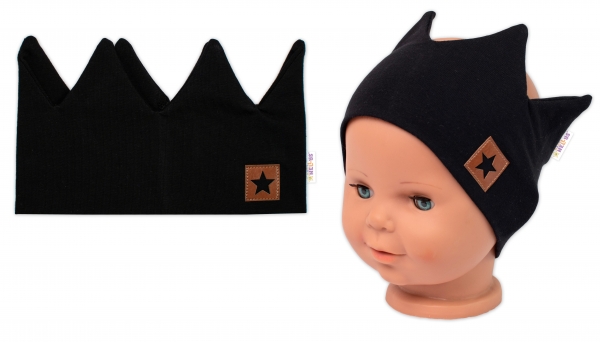 Dvouvrstvá čelenka, Baby Nellys Hand Made, bavlna, Korunka STAR - černá, 104/116