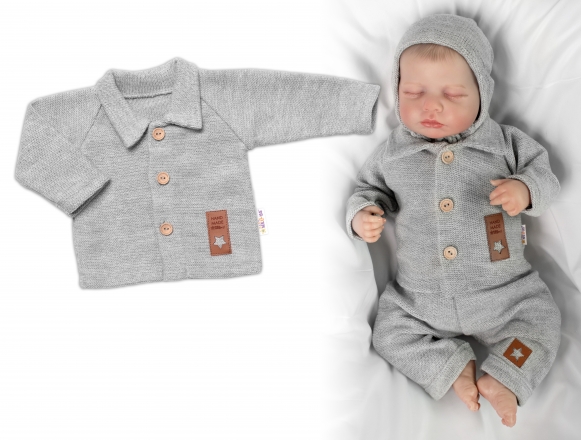 Baby Nellys Pletený svetřík s knoflíčky Boy, , šedý, vel. 68