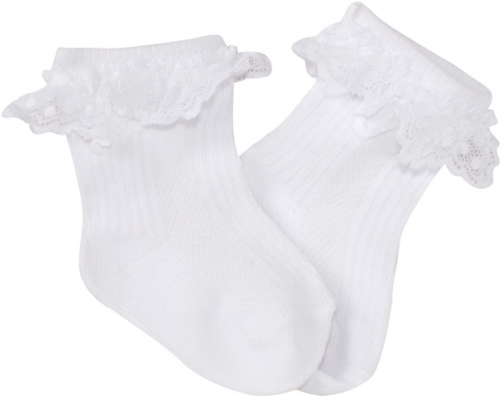 Bavlněné ponožky s krajkovým volánkem Baby Nellys, bílé, vel. 68/80