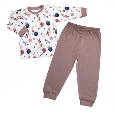 Dětské pyžamo 2D sada, triko + kalhoty, Cosmos, Mrofi, béžová/bílá, vel. 104