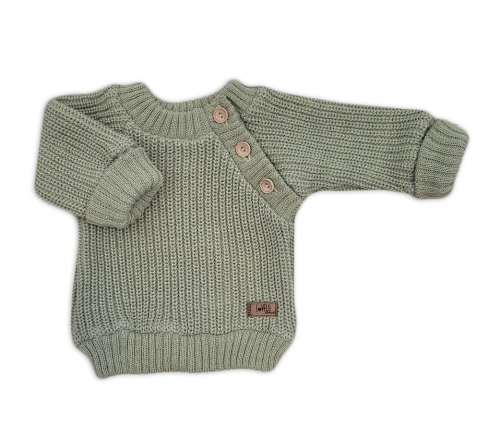 Pletený svetřík pro miminko s knoflíčky Lovely, prodloužené náplety, khaki, 68/74