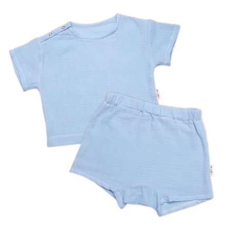 Dětská letní mušelínová 2D sada tričko kr. rukáv + kraťasy, modré, vel. 92/98