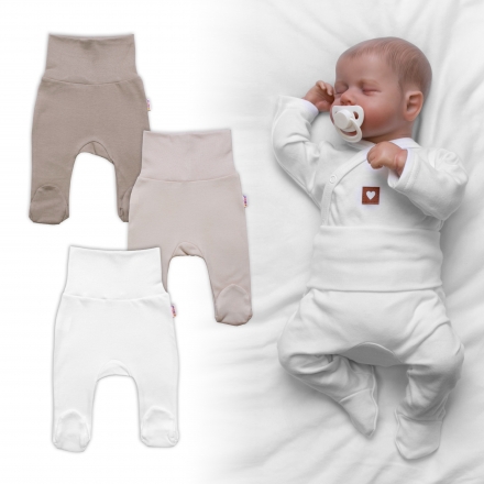 Baby Nellys Rostoucí výhodná sada, 3x polodupačky pro miminko Nature - béžová/taupe/bílá